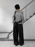 Belt set snap wide pintuck slacks