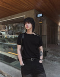 Cave Rib Diagonal Zipper Short Sleeve T-shirt