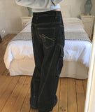 Parkle Diagonal Cargo Pocket Wide Denim Pants