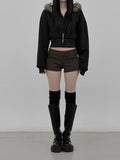 Multi-Fur Crop Hooded Zip-Up