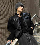 Deep Black Knit Leather Padding