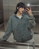 light washed denim hooded jacket