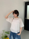 Nahui Lace Two-Way Pintuck Strap Ribbon Blouse