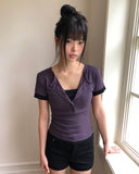 Huron Color Matching Button Short Sleeve T-shirt