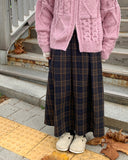 Rooming Check Wool Banding Pleated Long Skirt