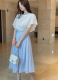 Eshuang Round Neck Chiffon Winged T-Blouse