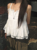 Mealing Frill Button Lace Flared Sleeveless Blouse