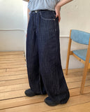 Mea stitch raw wide denim pants