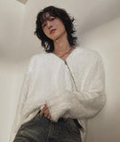 Unbalanced angora zipper knit