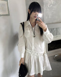 Sojeun Eyelet Belt Pleats Shirt Mini One Piece
