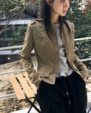 Femo vintage high neck collar button cotton jacket