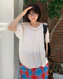 Kekoi Ribbon Puff Short Sleeve Blouse