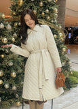 Suede Quilted Lightweight Long Padding Coat (Belt Set)
