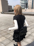 Lotte Dot Frill Ribbon Slim Short Sleeve Blouse