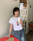 Bobona Cat Printing Crop Short Sleeve Tee