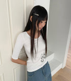 Kinun Number Printing Round Neck Elbow Length T-shirt