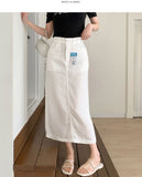 Span Summer Banding Back Slit Cotton Long Skirt