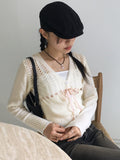 Sime Balletcore Ribbon String Punching Knit Cardigan