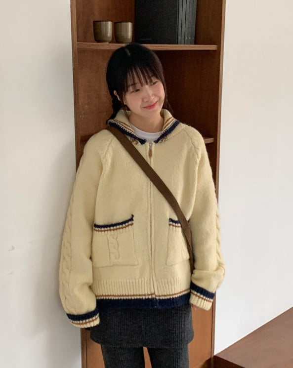 BAON】Ittim deer wool knit zip-up cardigan-