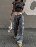[U-DENIM/Planning Products] Summer Pintuck Wide Cargo Denim Pants