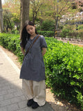 Zimo Check Button Puff Short Sleeve One Piece