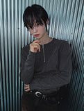 Phantom Zipper Rib Muscle Fit Henley Neck