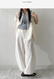 Linen Cinch Back Balloon Fit Wide Pants