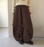 Linshus Cotton Cargo Banding Balloon Wide Pants