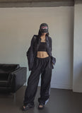 Publi Side Zipper Nylon String Pants