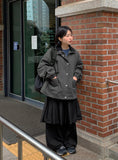 [BAONHAUS] Kitft Flower Corduroy Color Matching Collar Bomber Jacket