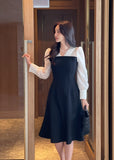 Chenibel V-neck Color Matching Pin-Tuck Flare One Piece