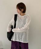 Pings summer see-through hooded long-sleeved tee