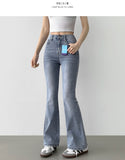 Color Raw Cotton Denim Slim Semi Bootcut Pants