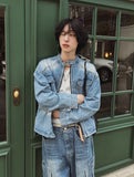 Evergreen cool denim biker jacket