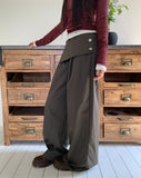 [Fake Layered SET] Chica Kitching Side Two-Button Pintuck Wrap Skirt Wide Long Pants