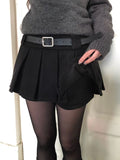 Elda Wool Belt Pleated Mini Skirt