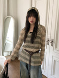 Nion See-Through Stripe Hood Long Sleeve Knit