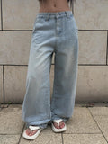 Moba Light Blue Rivet Pintuck Washing Wide Pants
