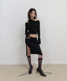 Button Slit Midi Skirt