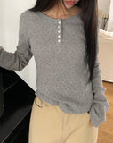 Maem Flower Waffle Henley Neck Long Sleeve T-shirt