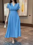 Javet V-Neck Pintuck Flare Long One Piece