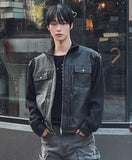 Moad Half Neck Knit Color Matching Leather Jacket