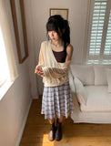Luije Summer Check Shirring Flower Midi Banding Skirt