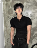 Muscle Fit Henley Neck Short Sleeve Knit