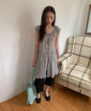 Use Check Puff Shirring Layered One Piece
