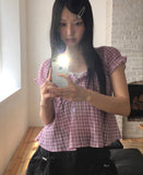 Ridge Check Puff Shirring Blouse