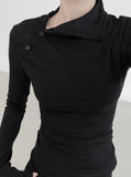 Open Button Slim Turtleneck