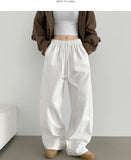 Two-Way Hem Snap Banding Diagonal Cut Wide Fit Cotton Pants