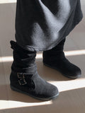 [Fur lining] Reveal vintage belt shirring suede 3cm middle boots