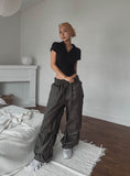 Heavy Double Knee Pintuck Wide String Pants